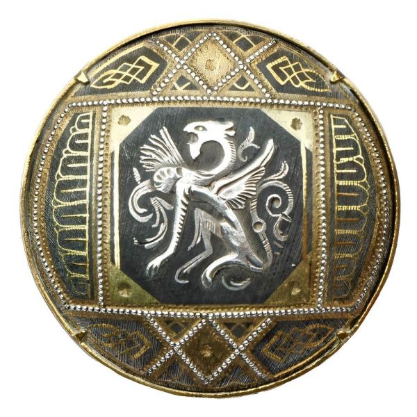 Japanese 24K Inlaid Gold Damascene Dragon Brooch